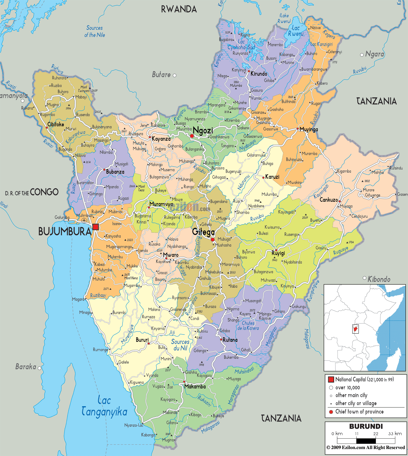 political map of Burundi